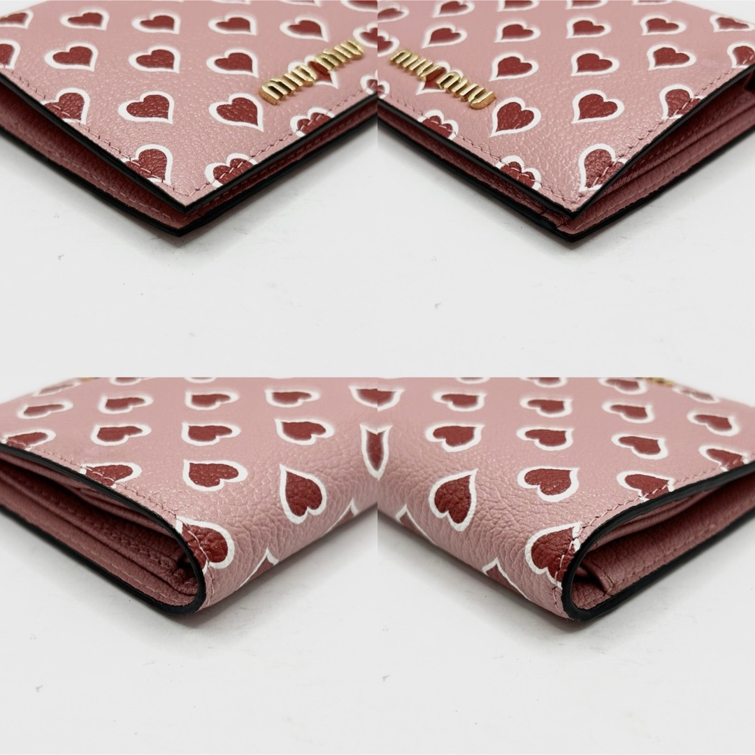 新品 MIU MIU マドラスレザー 二つ折り財布 ハート ゴールド金具 ピンク
