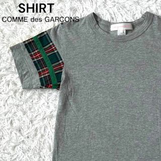 コムデギャルソンシャツ(COMME des GARCONS SHIRT)のコムデギャルソン　シャツ　Tシャツ　チェック　パッチ　グレー(Tシャツ(半袖/袖なし))