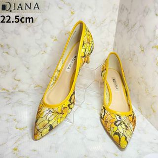 【美品】DIANA 24.5cm ブルーレースチェック柄　レース　ヒール　靴