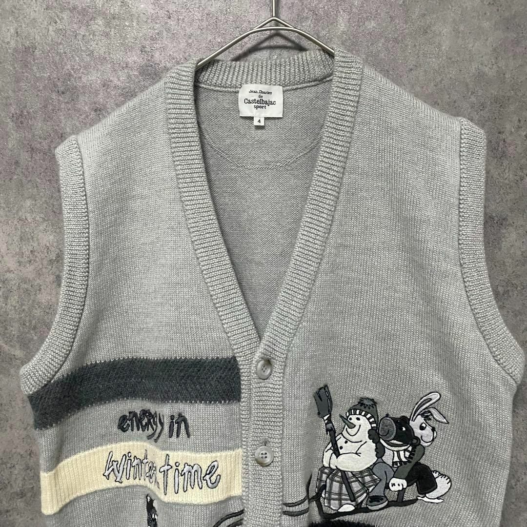 90s カステルバジャック 刺繍 ニットベスト メンズ 4 古着 個性派