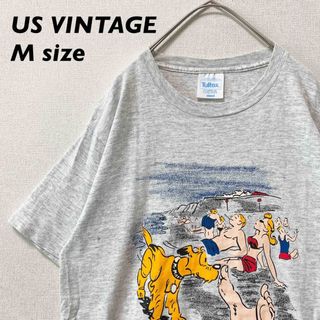 US古着　半袖Tシャツ　シングルステッチ　ビッグプリント　いぬ　海　男女兼用　M(Tシャツ/カットソー(半袖/袖なし))