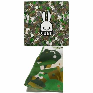 新品 cune キューン うさぎいっぱい スカーフ 総柄 迷彩 正方形 緑灰