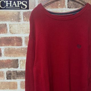 チャップス(CHAPS)のM65 CHAPS チャップス ニット 古着 コットンニット 刺繍ロゴ 赤(ニット/セーター)