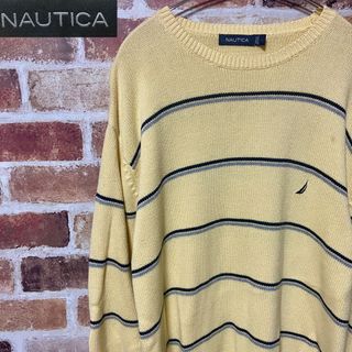 ノーティカ(NAUTICA)の【レア】M66 NAUTICA ボーダーニット 古着 コットンニット 刺繍ロゴ(ニット/セーター)