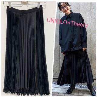 ユニクロ(UNIQLO)のUNIQLO×Theory プリーツラップスカート ロングスカート プリーツ 黒(ロングスカート)