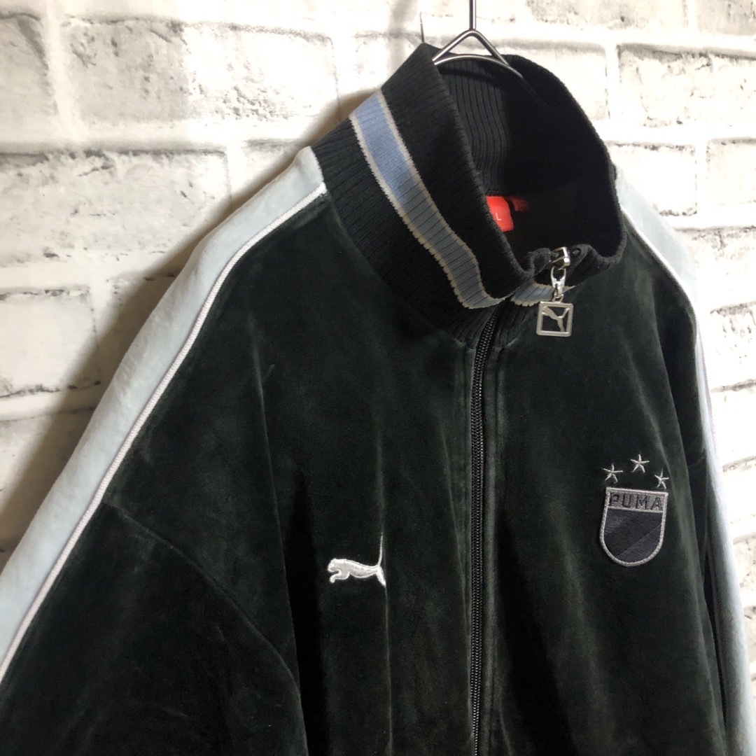 PUMA⭐️トラックジャケット L ベロア プーマ/ワッペン刺繍 ブラック×青白