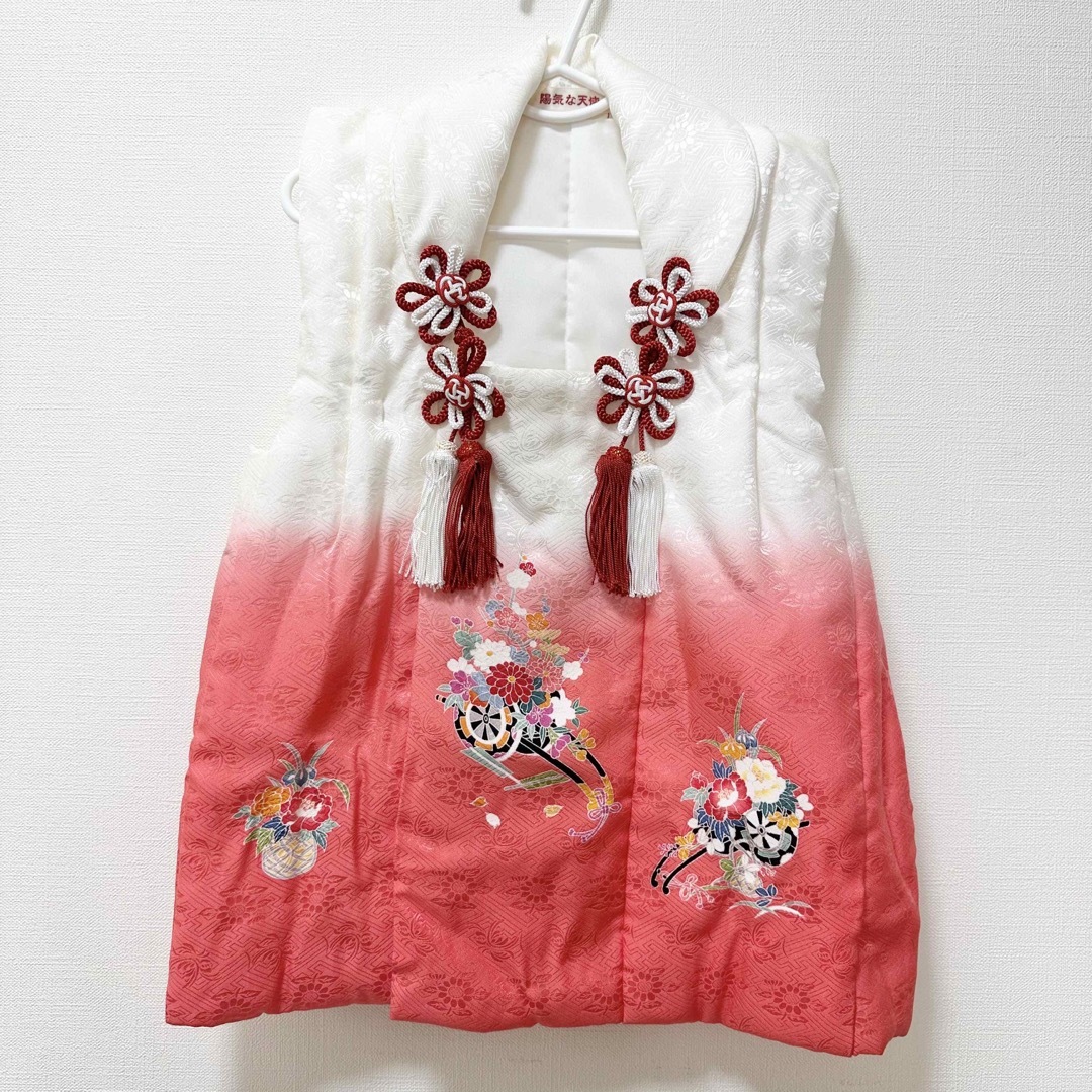 白×濃ピンク素材七五三 三歳お祝い着 正絹　日本製　被布コート 陽気な天使