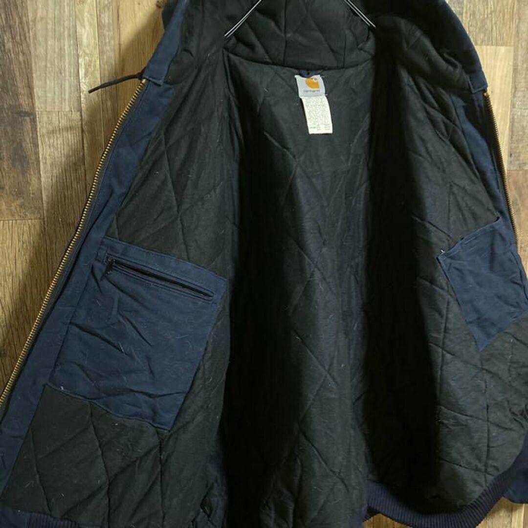 カーハート パーカー ダック 4XL USA製 ネイビー ロゴ フルジップ 古着
