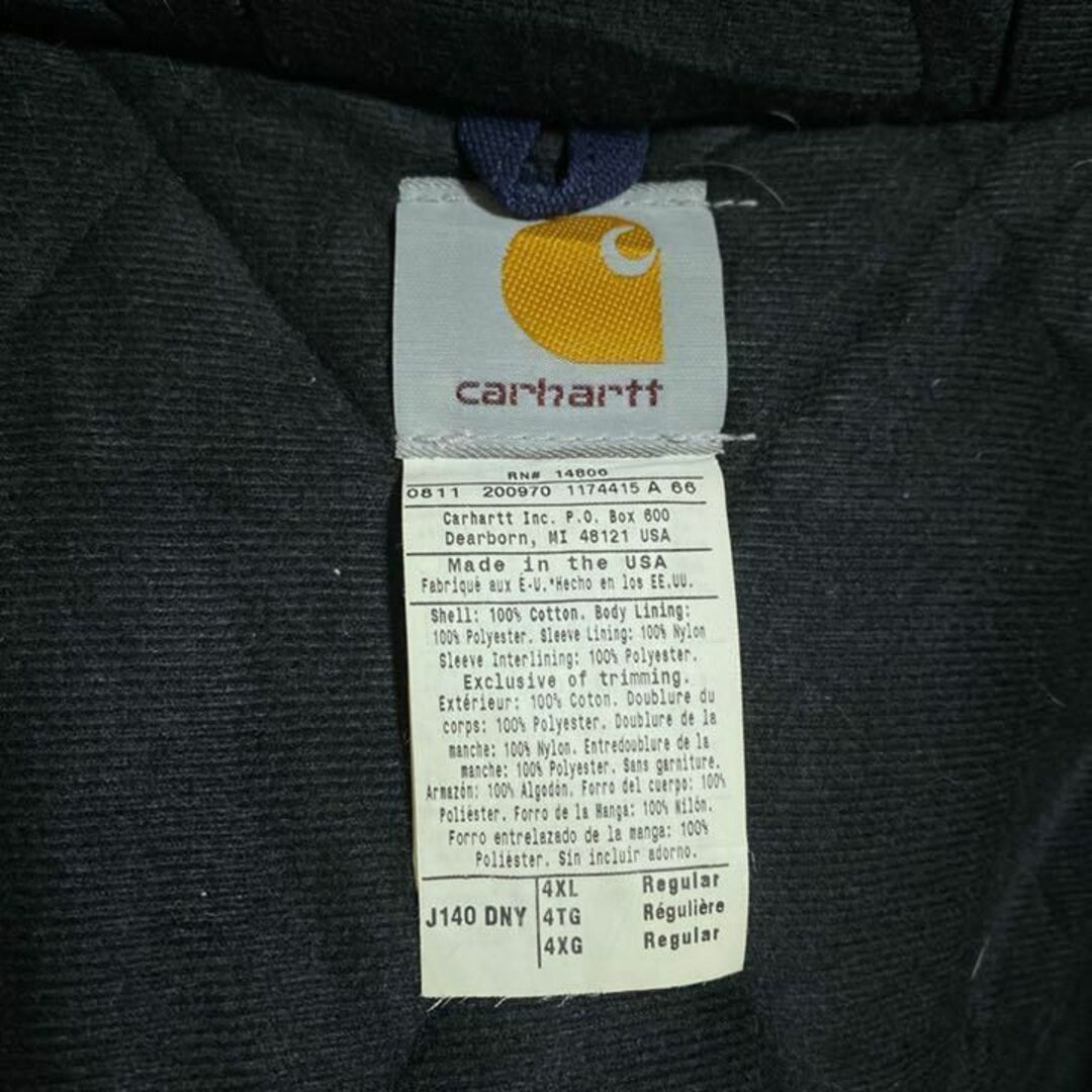 カーハート パーカー ダック 4XL USA製 ネイビー ロゴ フルジップ 古着