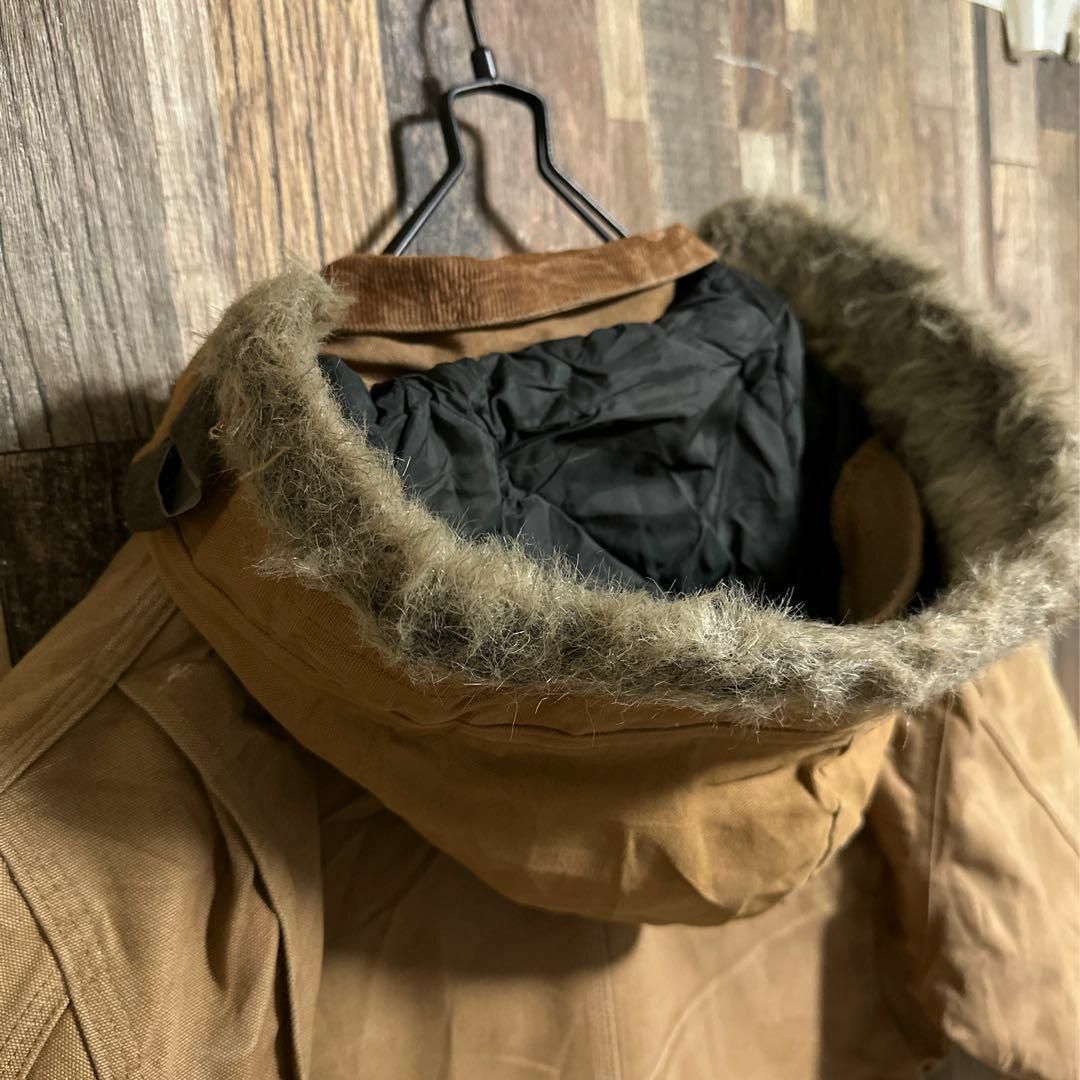 carhartt - カーハート ダック ジャケット ファー フード ロゴ USA古着 ...