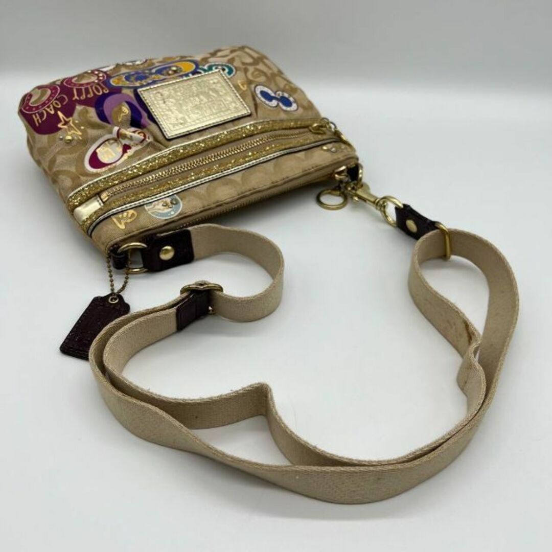 ✨良品✨COACH コーチ シグネチャー ポピー ショルダーバッグ ゴールド ✨️良品✨️COACH poppy ハンドバッグ 2way ポシェット ブラウン
