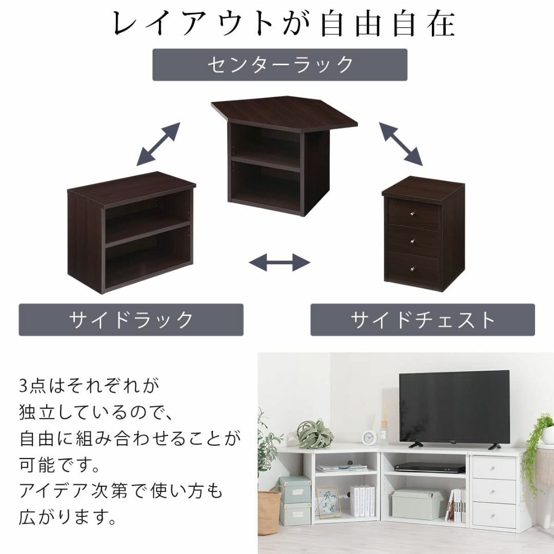 【色: ウォールナット】ぼん家具 テレビ台 コーナー 3点セット ローボード 3