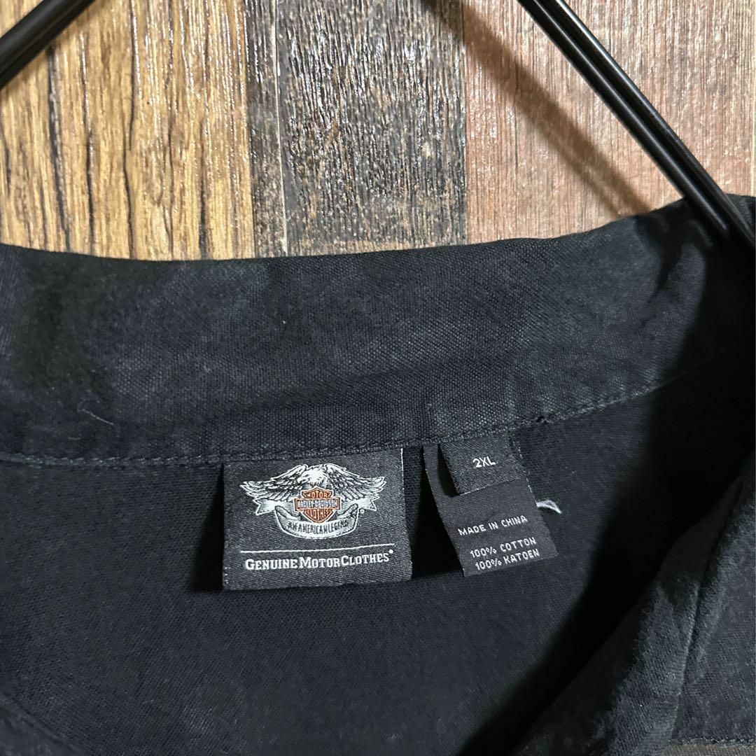 ハーレーダビッドソン 半袖 シャツ ワーク ブラック ロゴ 2XL USA