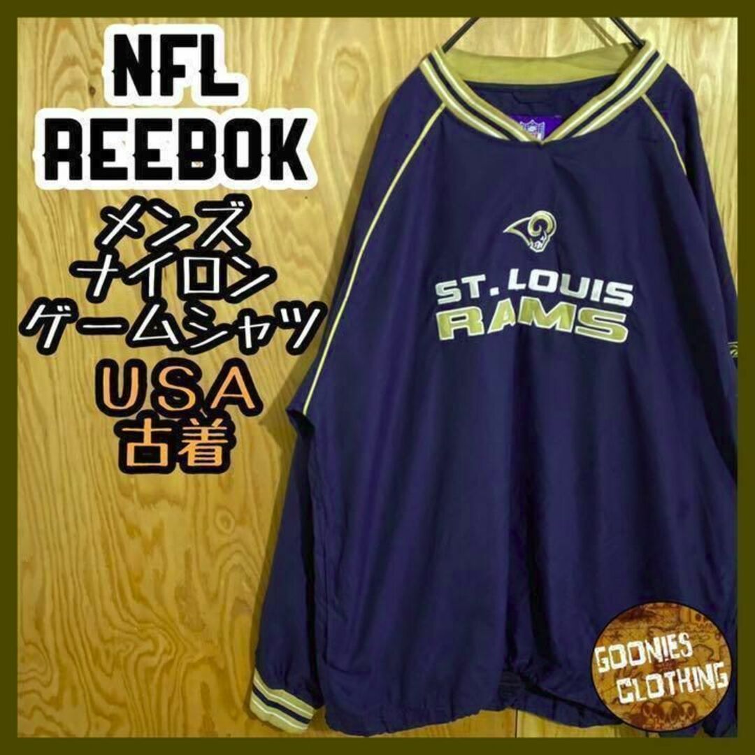 NFL リーボック USA 90s ゲームシャツ ナイロン ネイビー 刺繍