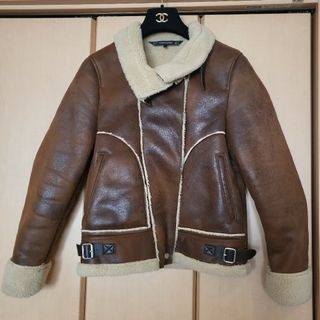 ザラ(ZARA)の美品　ZARA　ボアライダース ヴィンテージ風　ライダースジャケット　ブラウン(ライダースジャケット)