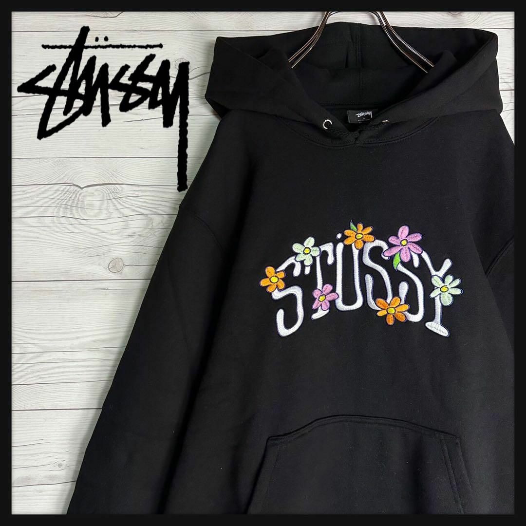 【即完売モデル】STUSSY 刺繍ロゴ フラワー 花 入手困難 希少 パーカー