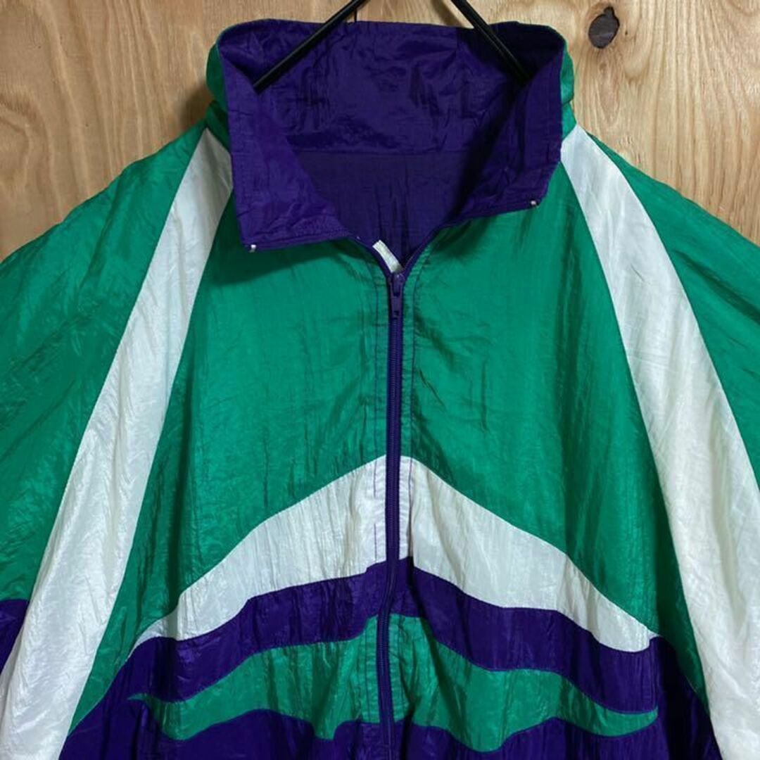 90s ヨーロピアン ナイロンジャケット　黒木　紫　袖脱着　　ワイド