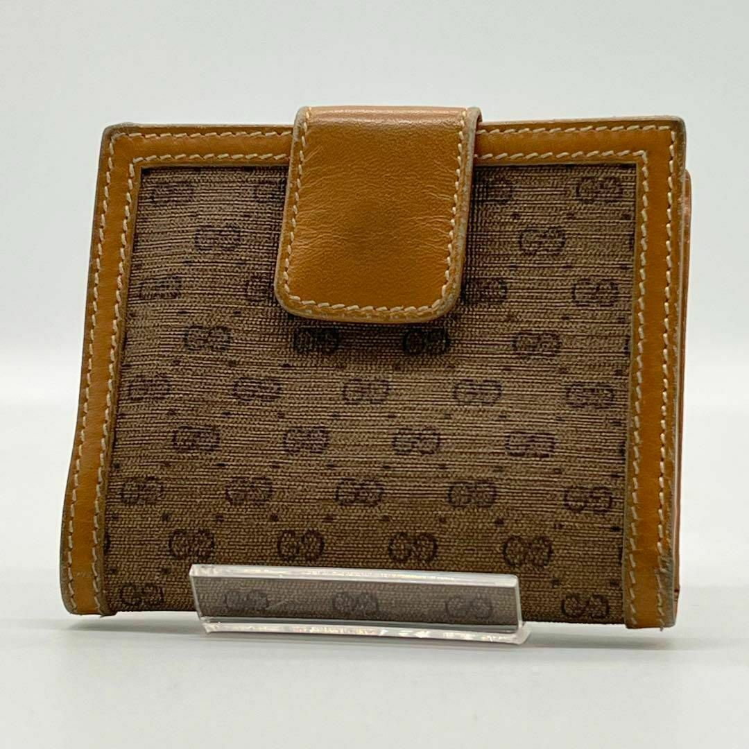Gucci - ✨️美品✨️GUCCI GG柄 2つ折り レザー財布 がま口 ブラウン