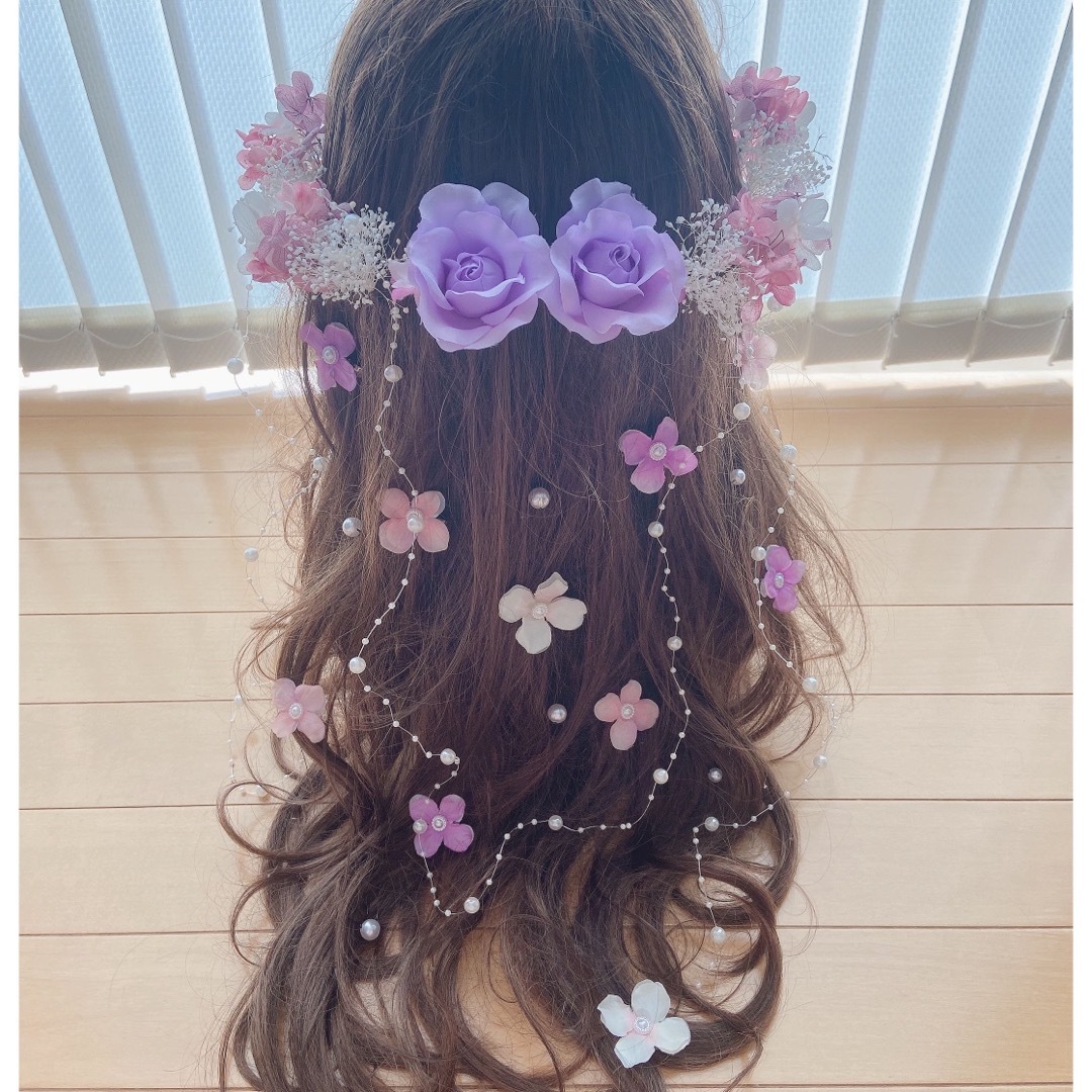 ラプンツェルハーフアップ髪飾り♡紫の通販 by ❀mi❀flower ラプンツェルハーフアップ髪飾り♡紫の通販 by ❀mi❀flower