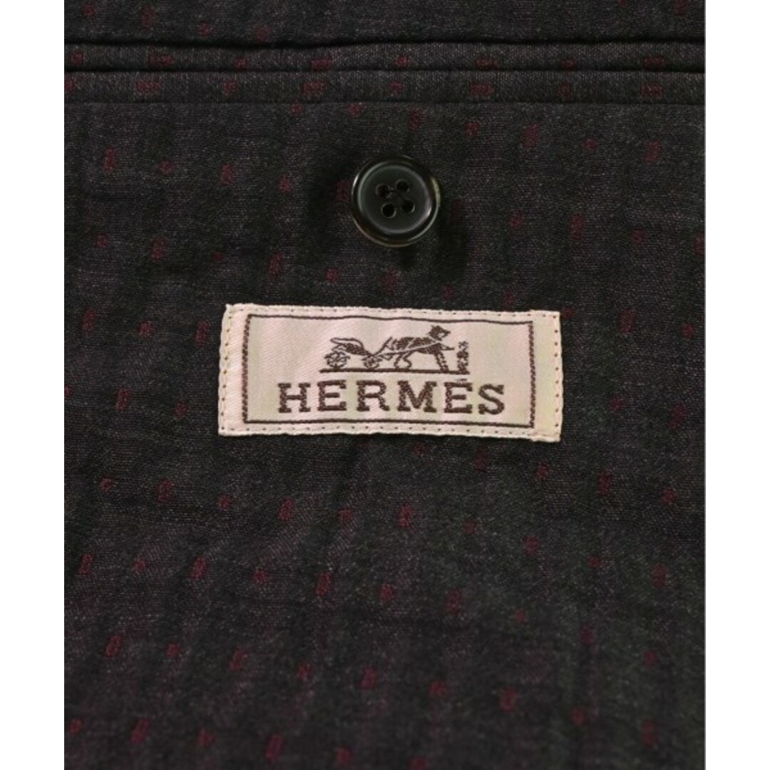 HERMES テーラードジャケット 54(XXL位) ダークグレーx赤(総柄)