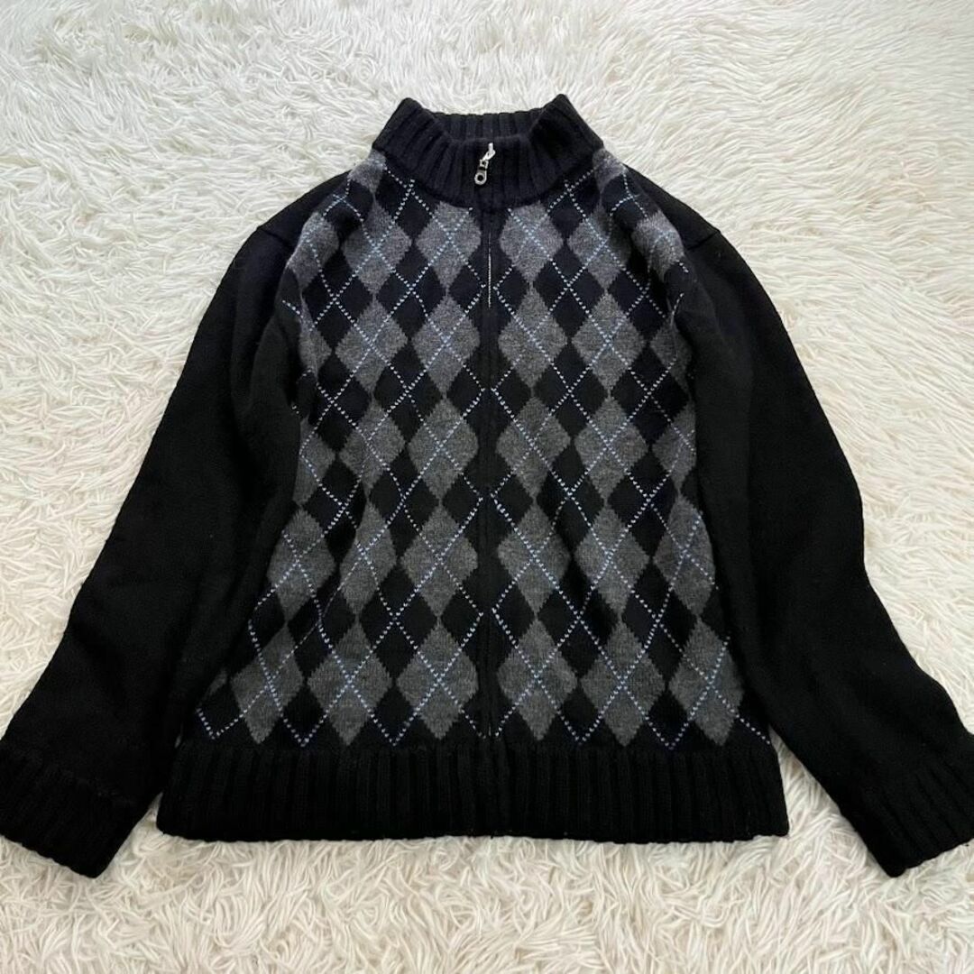 バーバリーブラックレーベル 厚手セーター　アーガイル　ウール　ブラック×ブルー 2