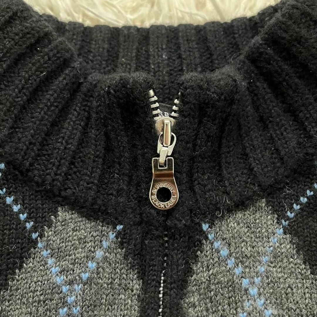 バーバリーブラックレーベル 厚手セーター　アーガイル　ウール　ブラック×ブルー 4
