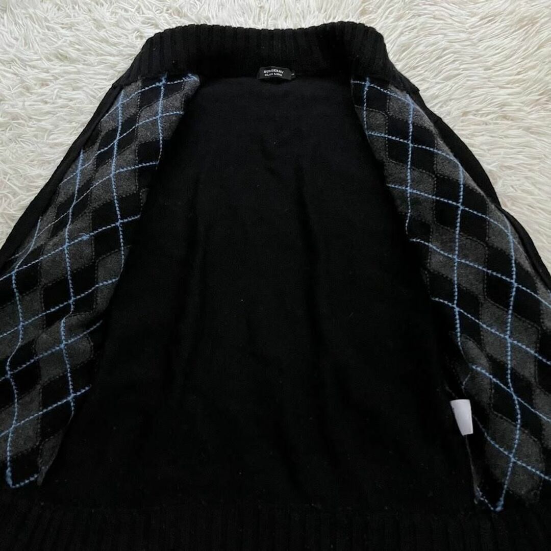 バーバリーブラックレーベル 厚手セーター　アーガイル　ウール　ブラック×ブルー 7
