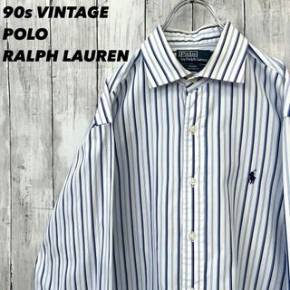 ポロラルフローレン(POLO RALPH LAUREN)の90sヴィンテージ古着　ポロラルフローレン　ワイドカラーストライプシャツサイズL(シャツ)