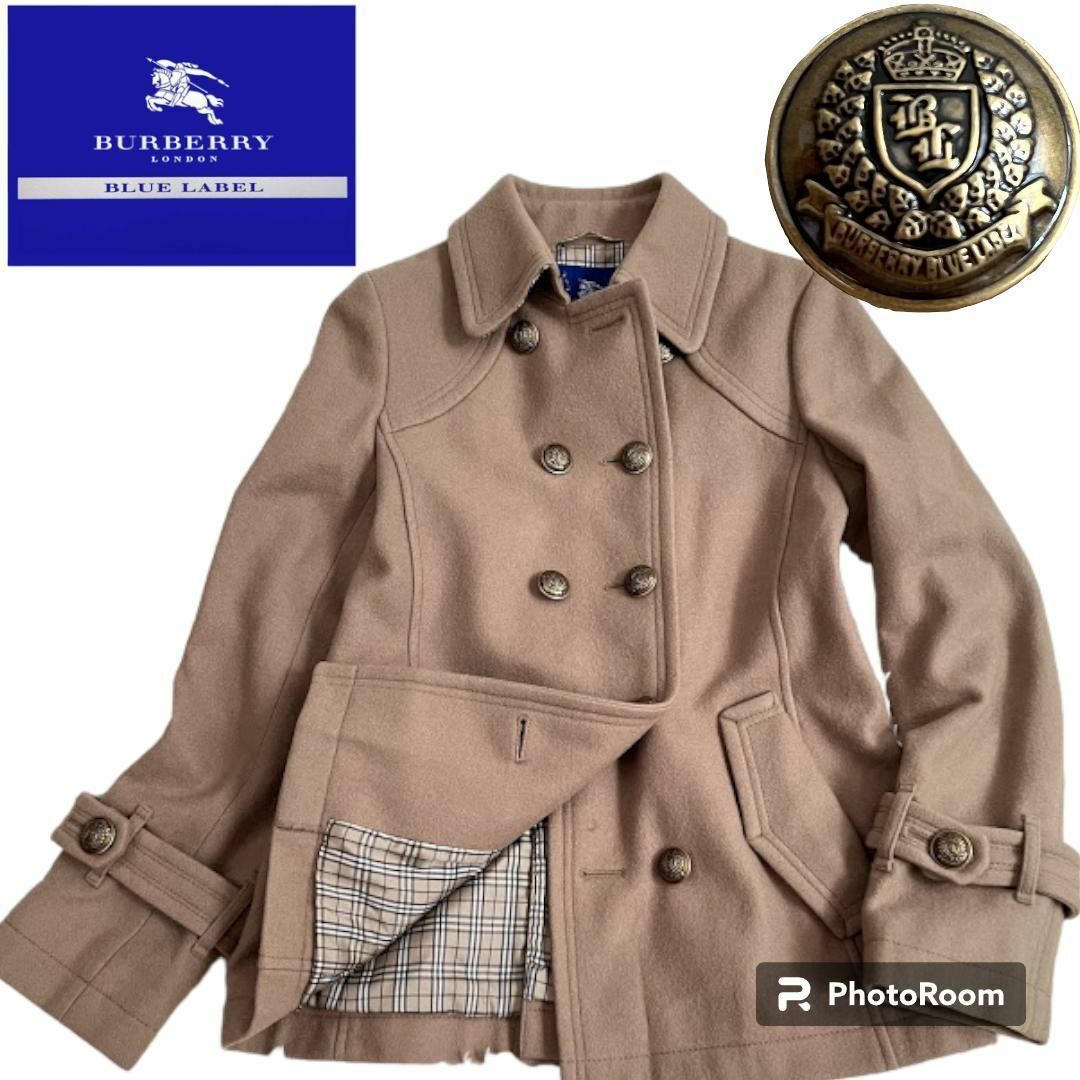 極美品】バーバリーブルーレーベル ピーコート ノバチェック 金ボタン M-