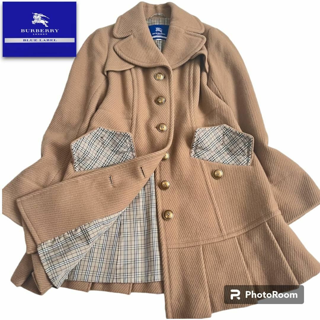 BURBERRY BLUE LABEL プリーツウールピーコート ブルーレーベル - アウター