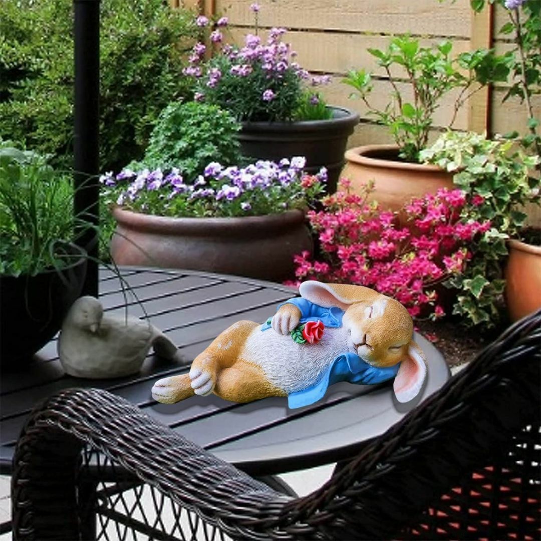 ガーデン装飾小彫像可愛いうさぎ 樹脂ガーデン装飾 ウサギの置物 防水 耐久性 装
