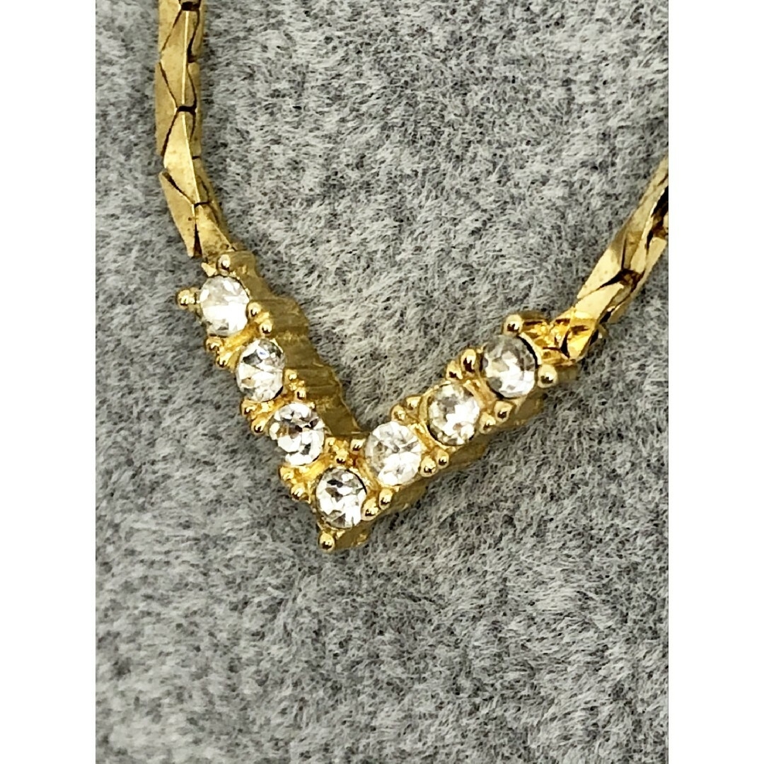 【美品】Dior クリスチャンディオール Vラインストーン ネックレス ゴールド