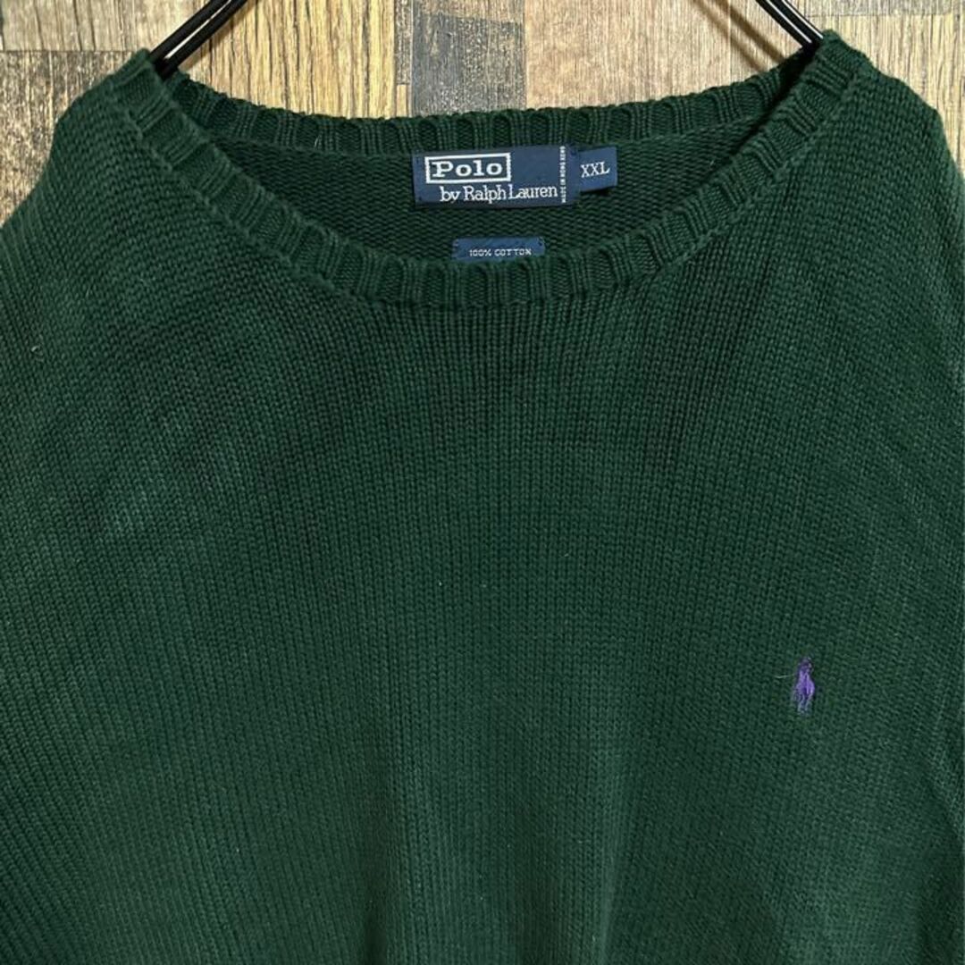 ラルフローレン ロゴ ニット セーター グリーン XXL 緑 USA古着 冬服