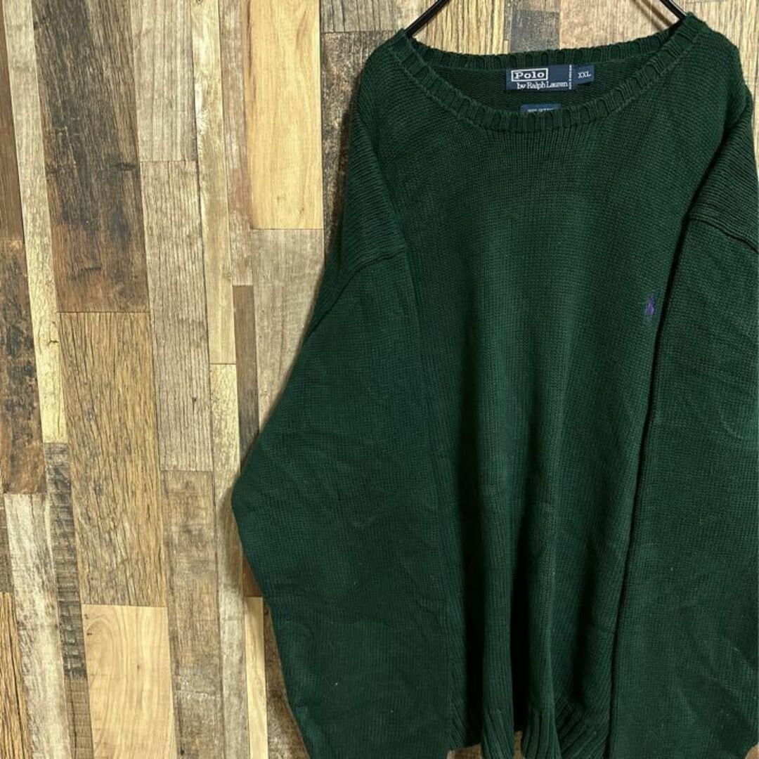 ラルフローレン ロゴ ニット セーター グリーン XXL 緑 USA古着 冬服