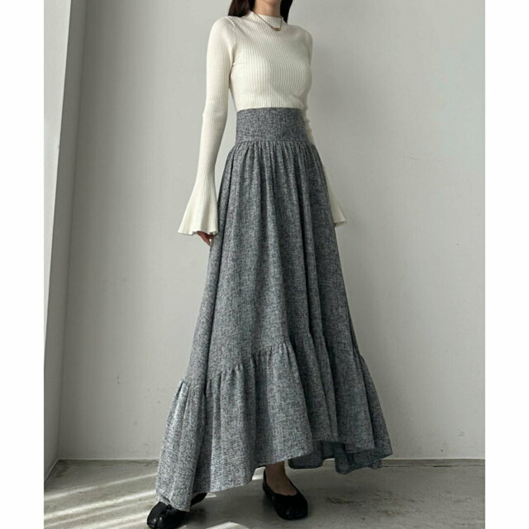 【グレー】Louere ツイード裾フレアスカート 1