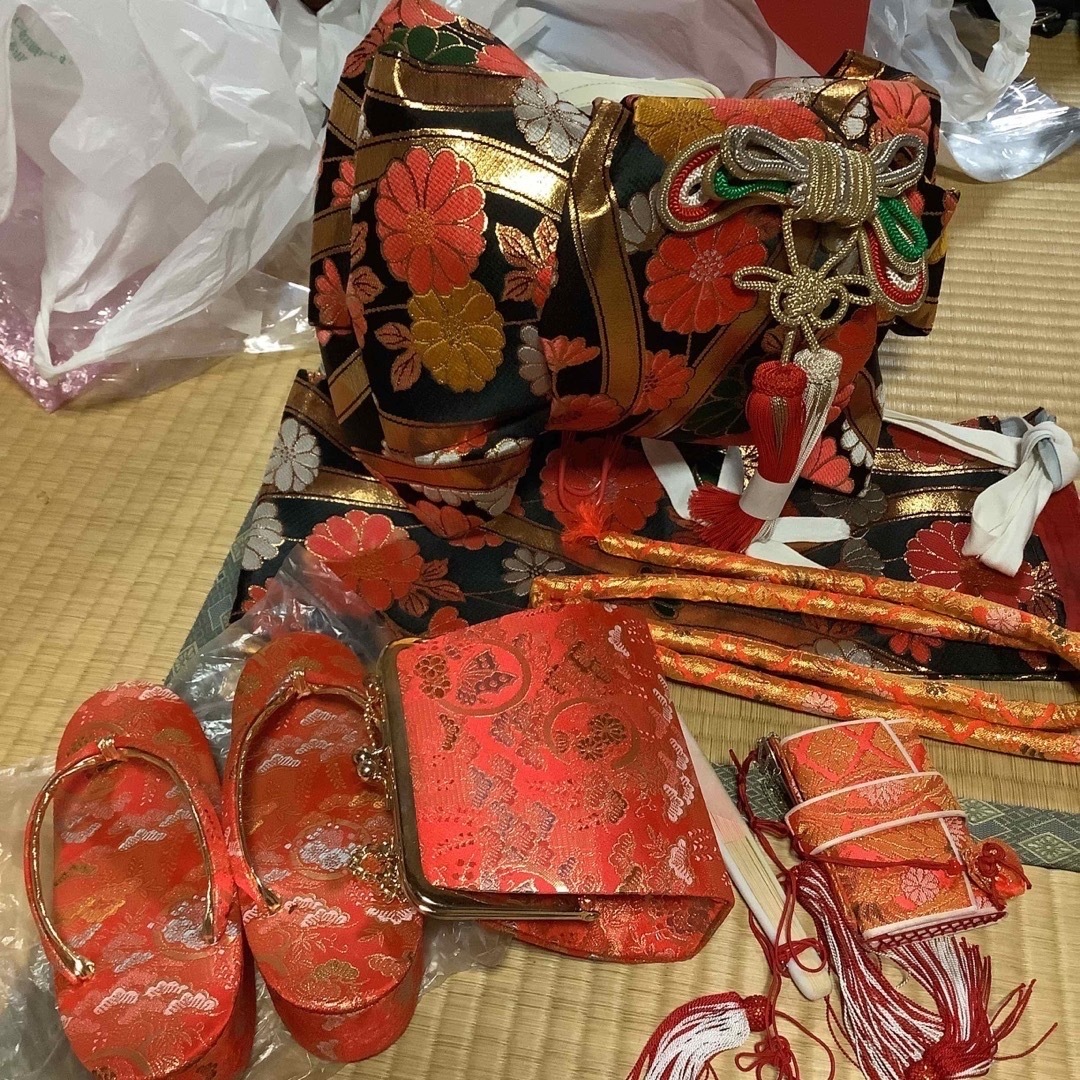 七五三 本七歳作り帯 筥迫フルセット 帯幅18センチ草履21センチ-