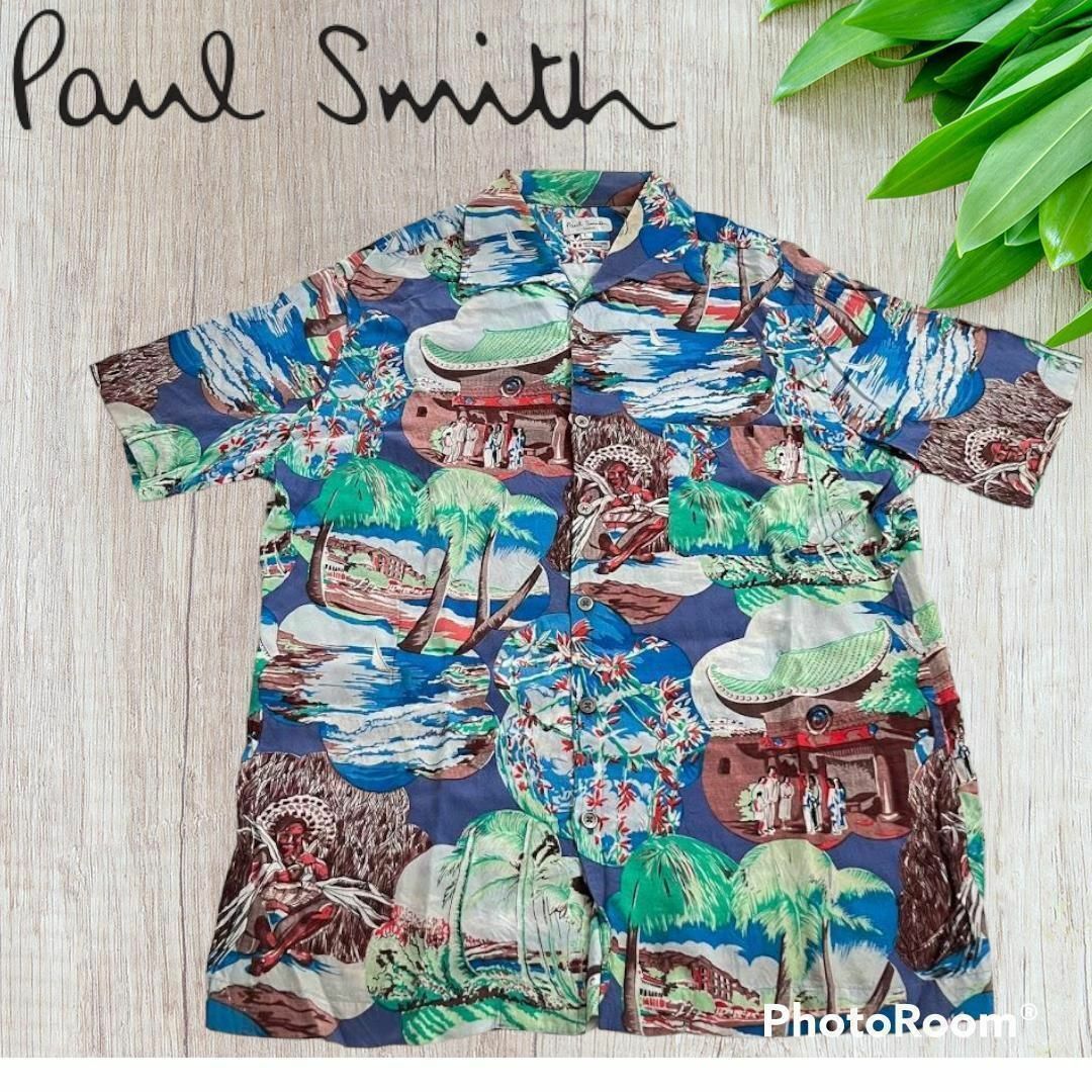 Paul Smith ポールスミス　7分袖シャツ　L　レーヨン　南国柄