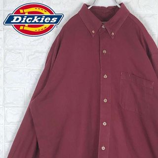 ディッキーズ(Dickies)のディッキーズ アメカジ 長袖ワークシャツ ビックサイズ 刺繍ワンポイントロゴ 赤(シャツ)