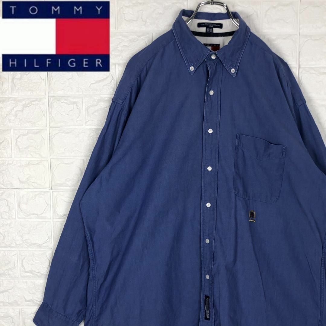 トミーヒルフィガー 90sフラッグタグ BD長袖シャツ ビッグサイズ 綿100%