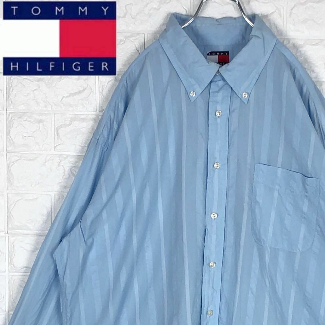 TOMMY HILFIGER(トミーヒルフィガー)のトミーヒルフィガー 綿100％ BD長袖シャツ ストライプ フラッグロゴ 90s メンズのトップス(シャツ)の商品写真