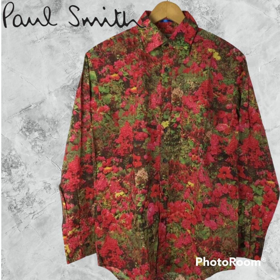 美品　Paul Smith　花柄　ドレスシャツ　長袖シャツ　M　コットン