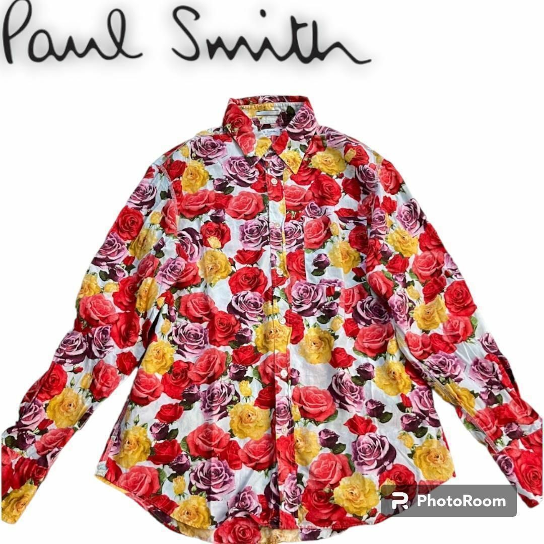 美品 Paul Smith LONDON 花柄 バラ柄 長袖シャツ L コットン-