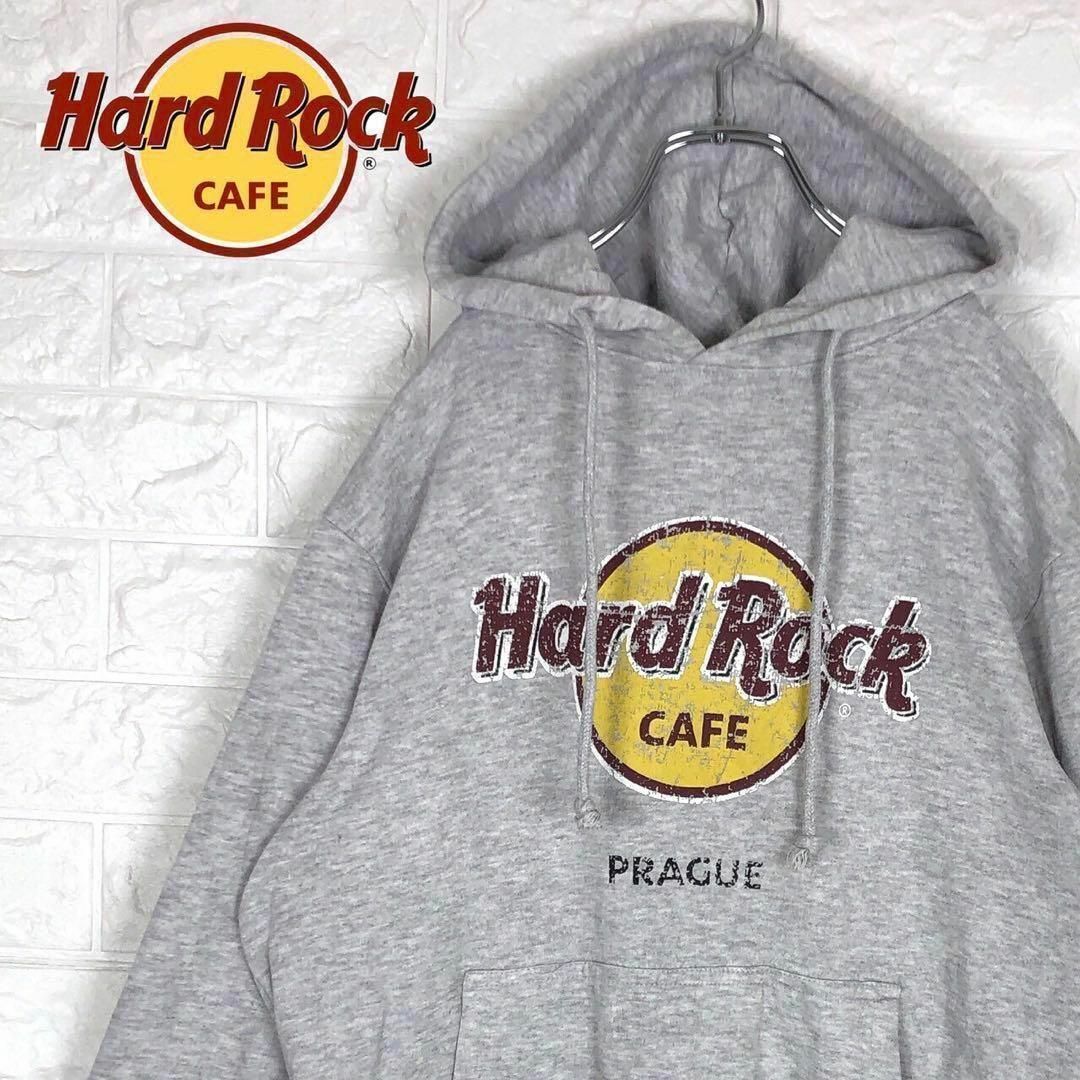 ハードロックカフェ デカロゴ スウェットパーカー 裏起毛プルオーバー グレー メンズのトップス(パーカー)の商品写真