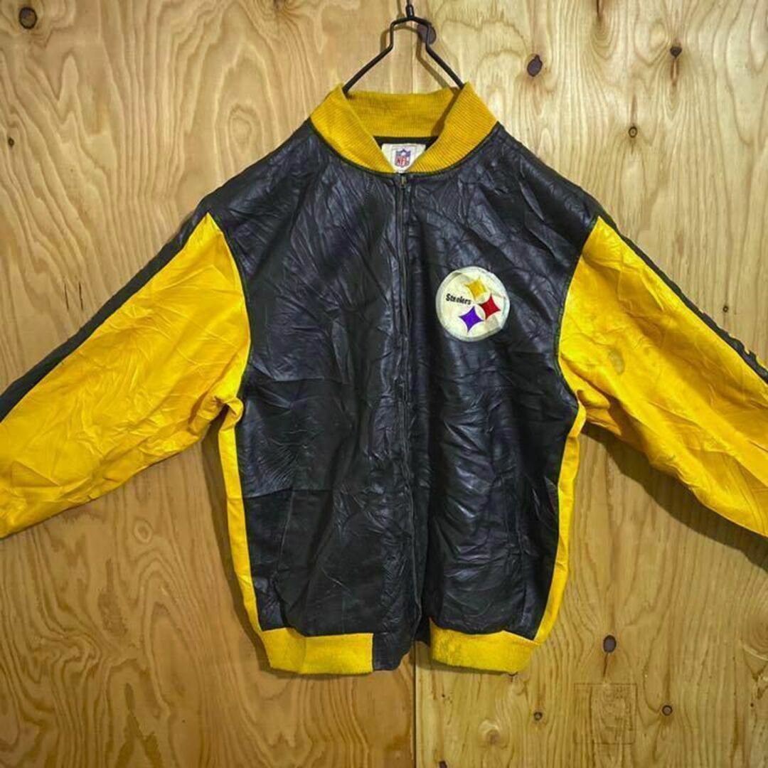 USA NFL 90s チームロゴ レザー スタジアムジャケット 黄色 黒