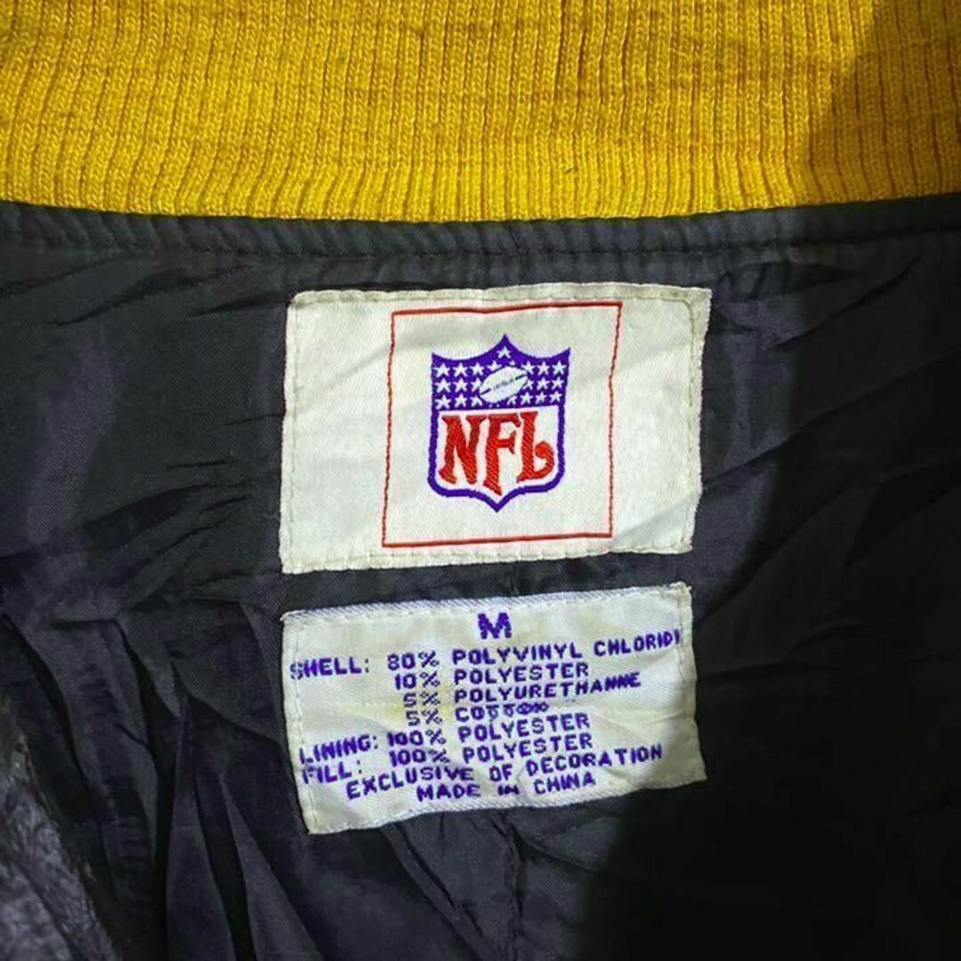 USA古着 NFL 90s チームロゴ レザー スタジアムジャケット 黄色 黒の