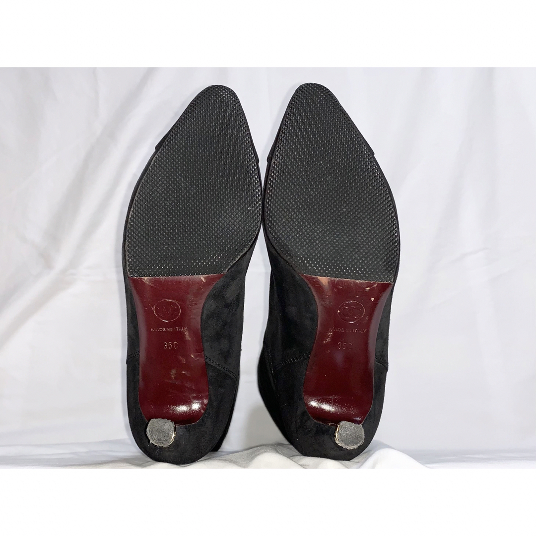 CHANEL(シャネル)の希少美品 シャネル スエード 光沢ラメ ロングブーツ ピン ハイヒール 黒 35 レディースの靴/シューズ(ブーツ)の商品写真