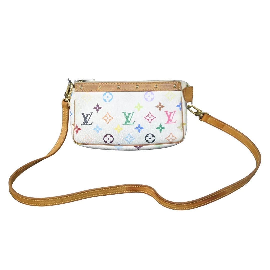 LOUIS VUITTON ルイヴィトン ポーチ マルチカラー ポシェットアクセソワール ホワイト M92649 村上隆 良品  55244