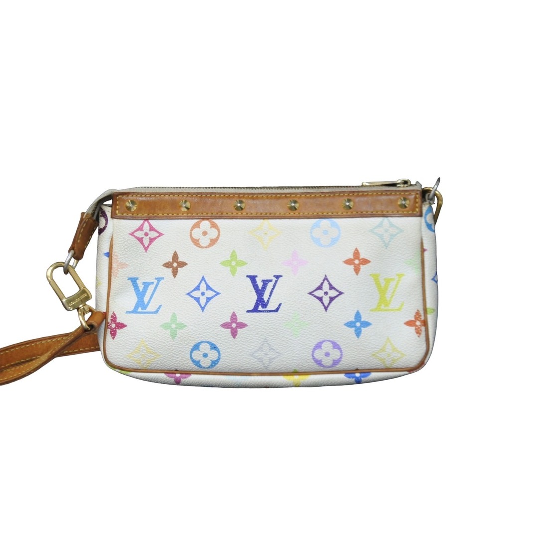 LOUIS VUITTON ルイヴィトン ポーチ マルチカラー ポシェットアクセソワール ホワイト M92649 村上隆 良品  55244