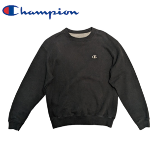 チャンピオン(Champion)のCHAMPION 黒 銀 スモールロゴ スウェットトレーナー ブラック シルバー(スウェット)