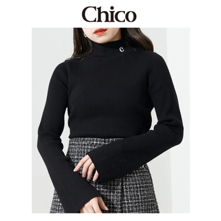 フーズフーチコ(who's who Chico)の《新品》Chico チコ　刺繍　ハイネックリブニット　ブラック(ニット/セーター)